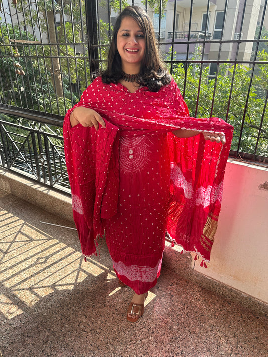 Pink Silk  bandhani Kurta  with handcrafted Modal Silk bandhani  Dupatta