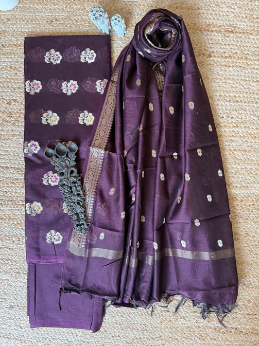 Wine Maroon Chanderi handloom  Banarsi Booti three piece suit  CBS-307