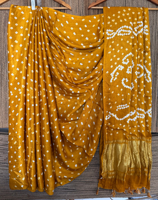 MUSTARD YELLOW MODAL  SILK DOT BANDHANI SARI