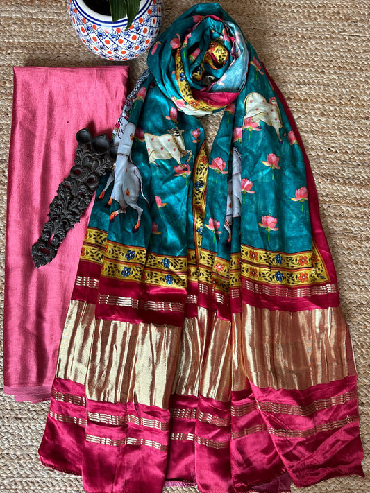 PINK MASHRU SILK KURTA WITH PATOLA PRINT MODAL SILK DUPATTAS