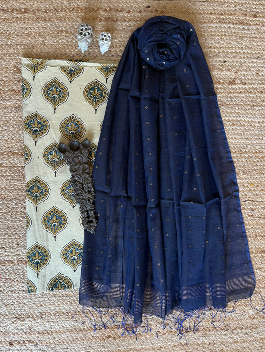 BEIGE AJRAKH HANDBLOCK COTTON KURTA WITH SEQUENCE DUPATTA