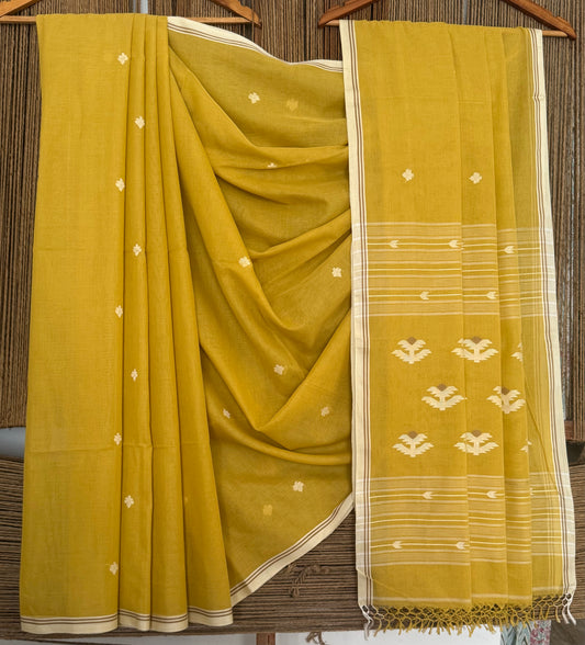NAPLES YELLOW CLASSIC  AUTHENTIC HANDWOVEN JAMDANI WEAVING PURE COTTON SARI