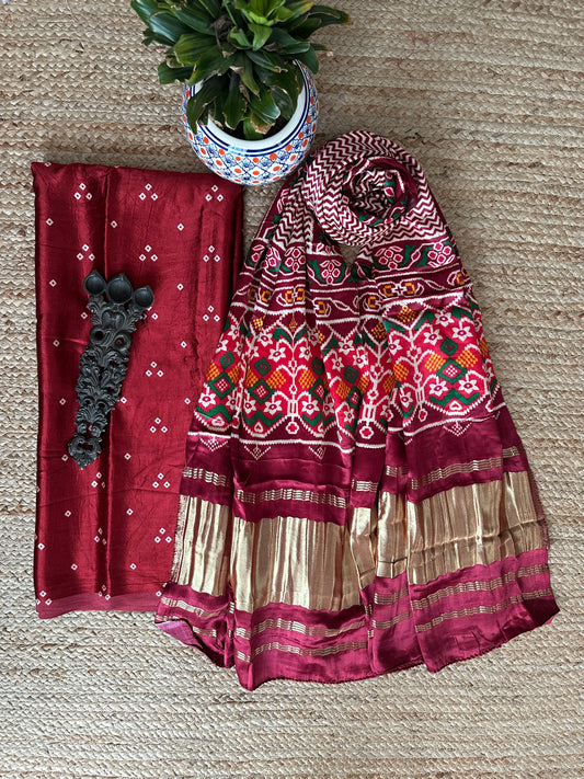 MAROON 3 BANDHANI MASHRU SILK KURTA WITH PATOLA HANDCRAFTED MODAL SILK DUPATTA PS-10143