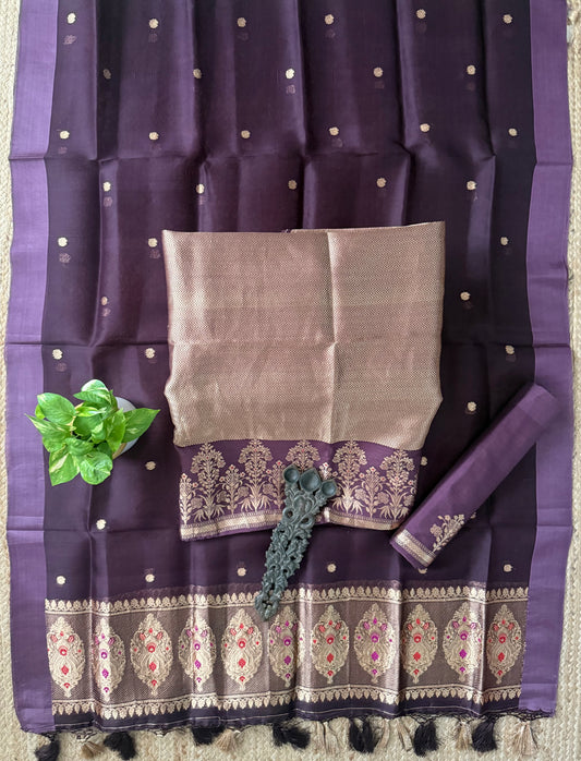 Brown Coffee Shade Chibiya silk brocade kurta certified handloom banarsi kadwa booti with kora dupatta