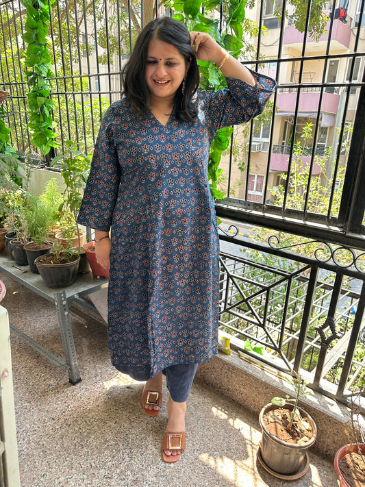 INDIGO COTTON AJRAKH HANDCRAFTED KURTA