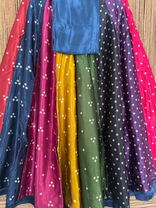 Blue Mustard mashru silk blouse-with bandhani Patola patchwork  handcrafted mashru silk Skirt