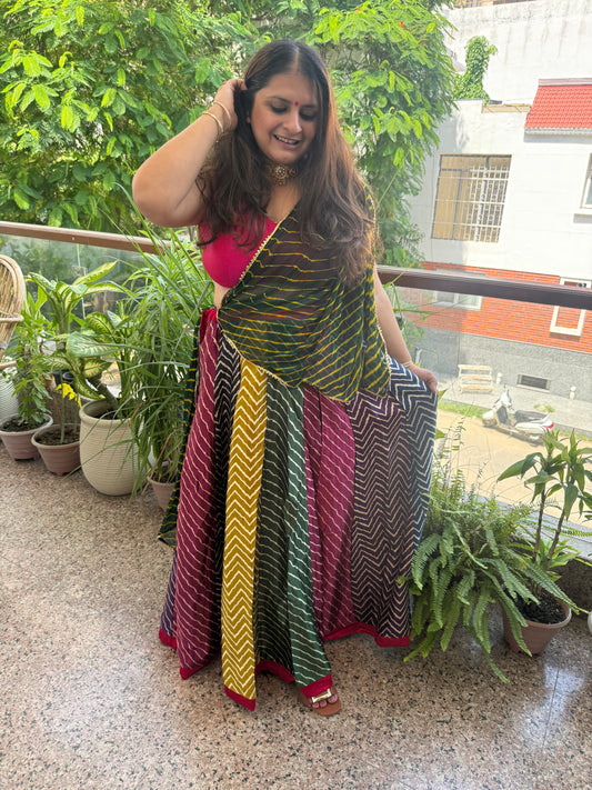 Pink mashru silk blouse-with Multicolour patchwork  handcrafted mashru silk Skirt