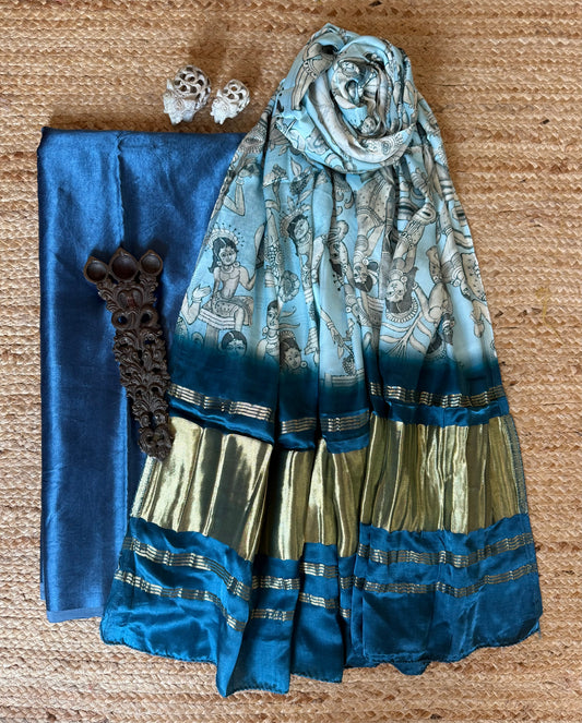 Blue solid mashru silk kurta with  patola pichwai handcrafted modalsilk dupatta ps-276