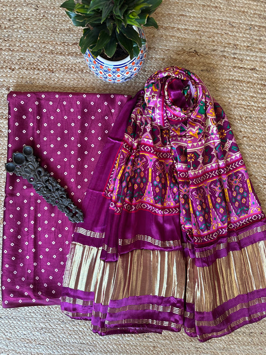 PURPLE MASHRU  SILK KURTA WITH PATOLA HANDCRAFTED MODAL SILK DUPATTA PS- 1073