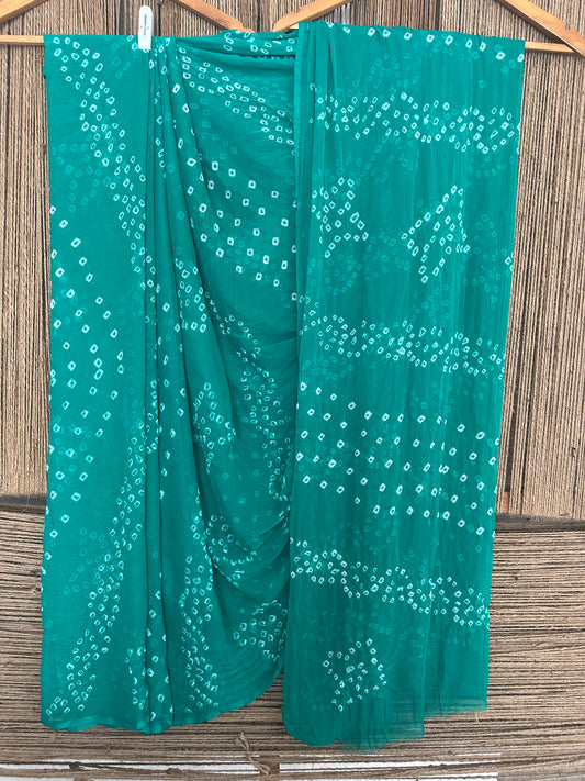 CADMIUM GREEN BANDHANI HANDCRAFTED CHIFFON SARI CB-19
