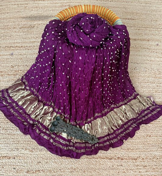 Purple  modal silk bandhani dupatta with nakshi border