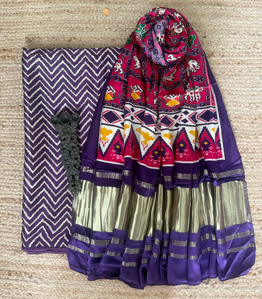Purple mashru silk kurta with patola handcrafted modal silk dupatta ps-59