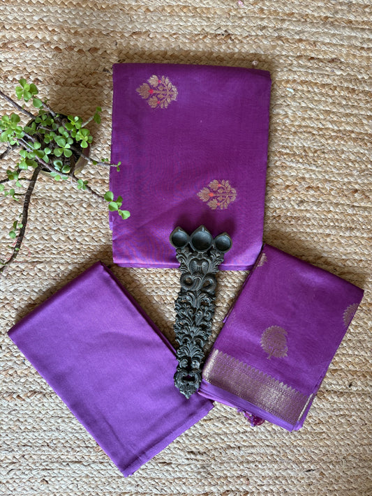 Iris purple Chanderi handloom Banarsi Booti three piece suit
