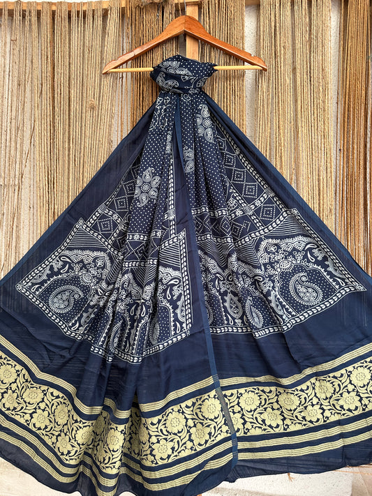 Blue Dani bandhani Print Modal Silk Dupatta