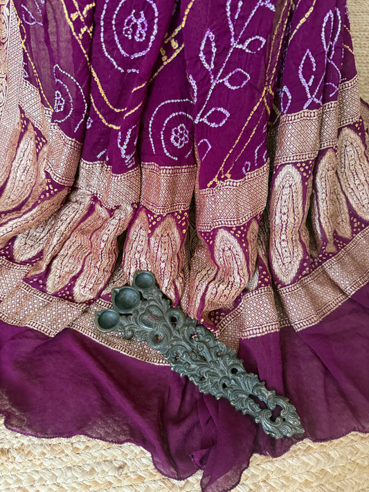 Grape Purple handwoven neemzari bareek bandhani in khaddi georgette dupatta
