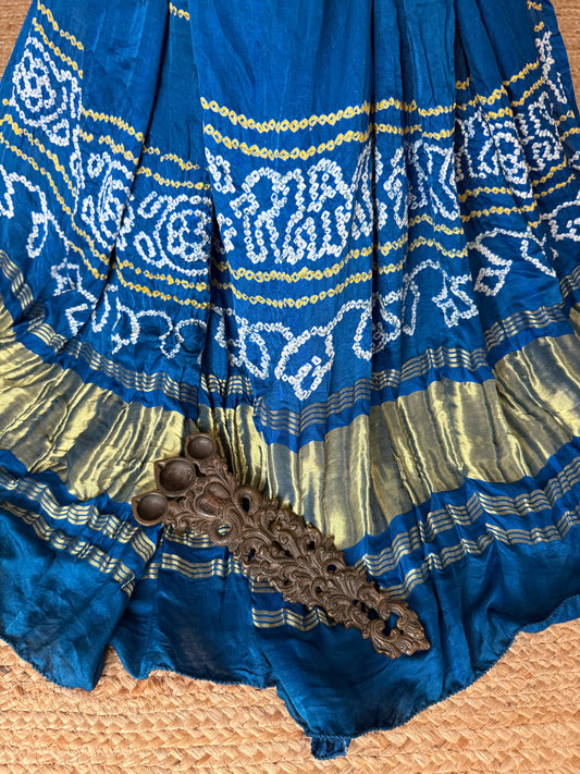 Peacock Blue rai bandhani gajji silk Handcrafted Gharchola dupatta
