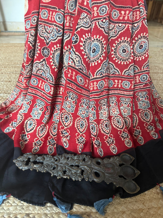 MAROON AJRAKH MODAL SILK  HANDCRAFTED STOLE