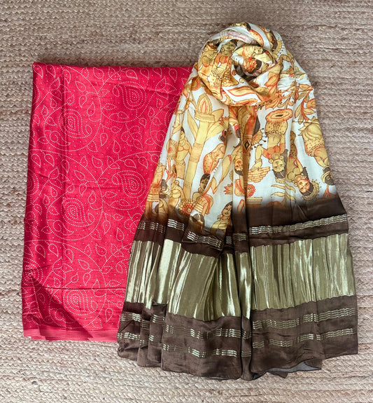 Red mashru silk kurta with patola handcrafted modal silk dupatta ps-235