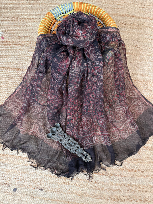 Black kota ajrak handcrafted dupatta