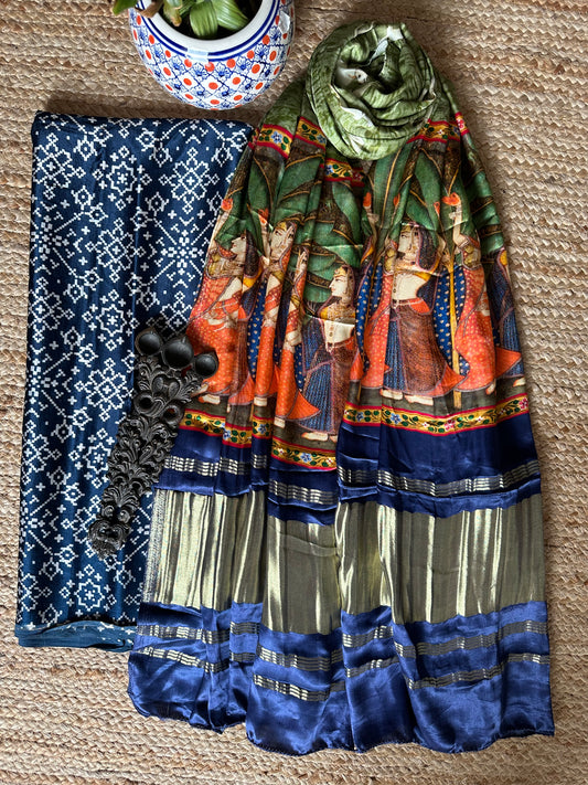 BLUE PATOLA MASHRU SILK KURTA WITH PATOLA HANDCRAFTED MODAL SILK DUPATTA PS-204