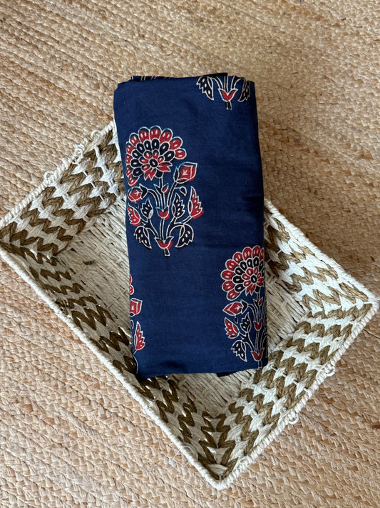 Blue ajrakh handcrafted natural dye printed fabric  cf - 10