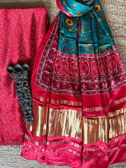 RED MASHRU SILK KURTA WITH PATOLA HANDCRAFTED MODAL SILK DUPATTA PS-236