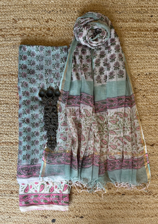 SKY BLUE KOTA HANDBLOCK THREE PIECE SET