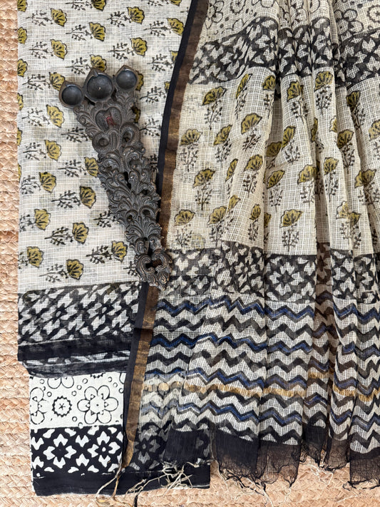Natural Beige turquoise kota handblock suit set