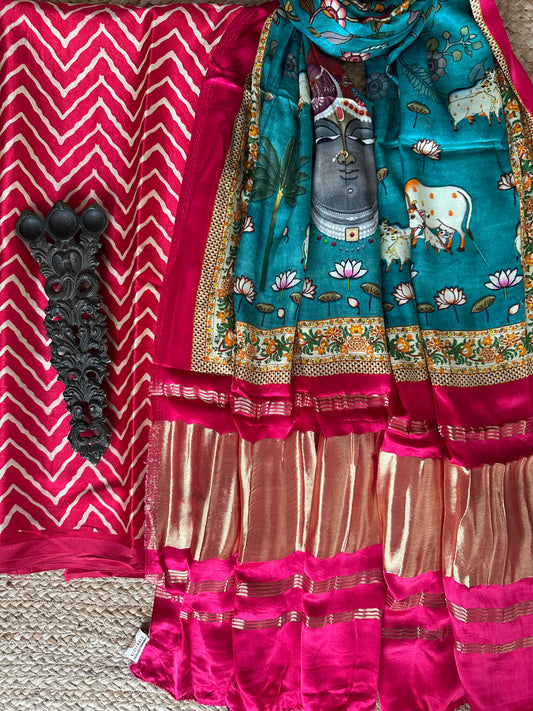 PINK ZIGZAG MASHRU SILK KURTA WITH PATOLA PRINTED MODAL SILK DUPATTAS  PS-28