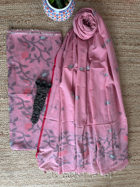DUSTY PINK JAMDANI ALL OVER WOVEN MULL KURTA SET  JAK- 21