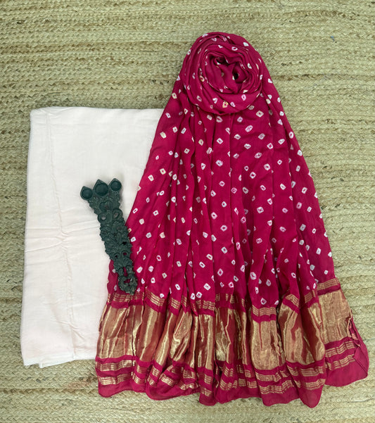 Cherry Blossom Pink Modal silk kurta with  Bandhani Handcrafted Modal Silk Duppatta