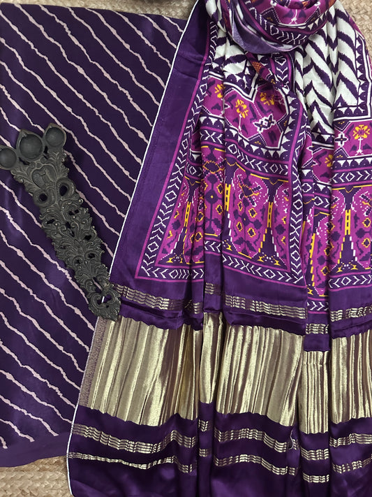 PURPLE MASHRU  SILK KURTA WITH PATOLA HANDCRAFTED MODAL SILK DUPATTA PS-10157