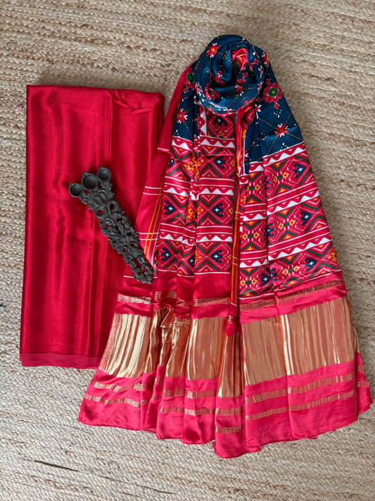 Red Solid mashru silk kurta with patola handcrafted modal silk dupatta ps-84