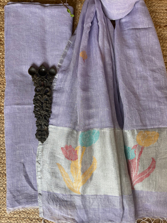 LIGHT PURPLE WOVEN LINEN JAMDANI KURTA SET LJS- 201