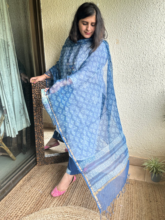 INDIGO KOTA DABU HANDCRAFTED DUPATTA