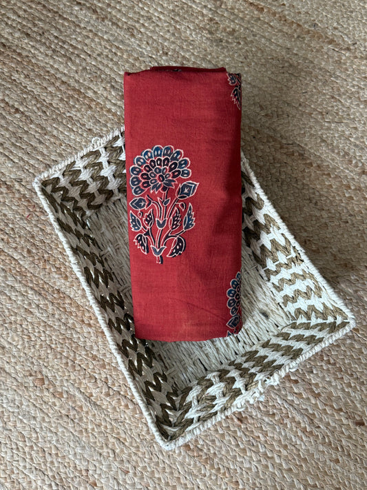 Maroon ajrakh handcrafted natural dye printed fabric  cf - 10