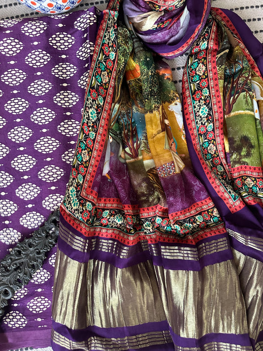 PURPLE MASHRU  SILK KURTA WITH PATOLA PRINT MODAL SILK DUPATTAS