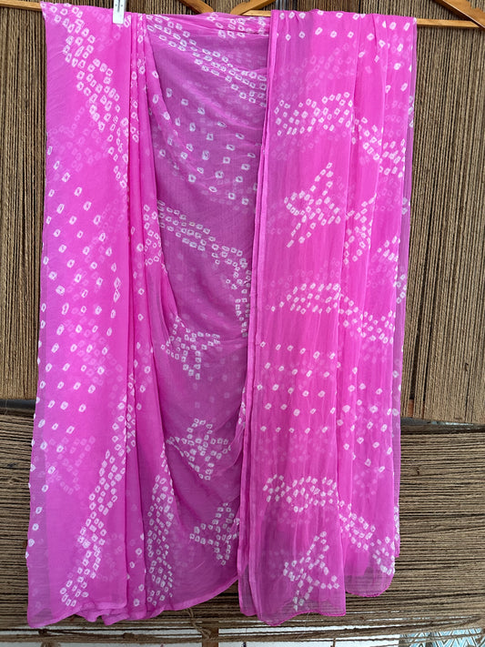 NEON PINK BANDHANI HANDCRAFTED CHIFFON SARI CB-21