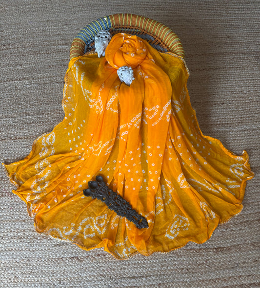FIRE YELLOW CHIFFON LEHERIYA DUPATTA