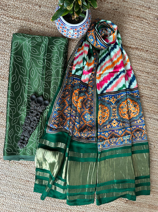 GREEN MASHRU SILK KURTA WITH PATOLA PRINTED MODAL SILK DUPATTAS  PS-22
