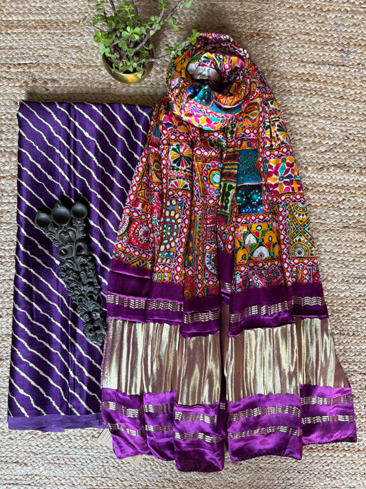 PURPLE LEHERIYA MASHRU SILK KURTA WITH PATOLA HANDCRAFTED MODAL SILK DUPATTA PS-231