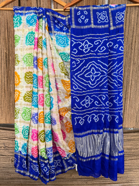 INK BLUE & MULTI COLOUR GAJJI SILK GHARCHOLA RAI BANDHANI GAJJI SARI  BS- 2010