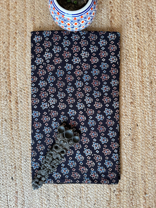 BLACK AJRAKH HANDCRAFTED NATURAL DYE PRINTED FABRIC  CF - 21