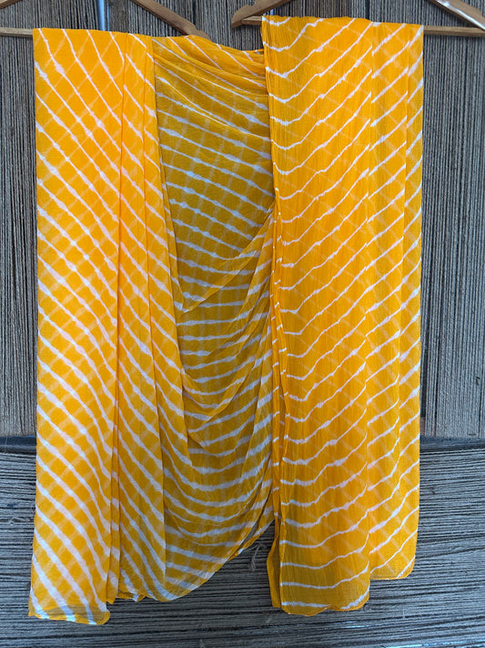 ORANGE YELLOW LEHERIYA HANDCRAFTED  CHIFFON SARI 1030