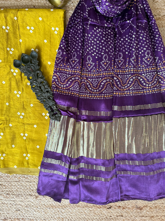 MUSTARD  THREE MASHRU SILK KURTA WITH  PATOLA PICHWAI HANDCRAFTED MODALSILK DUPATTA PS-252