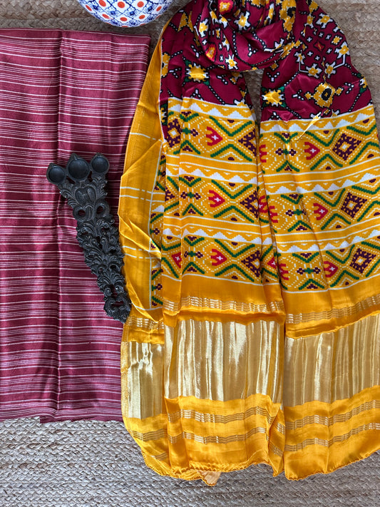 MAROON MASHRU SILK KURTA WITH PATOLA HANDCRAFTED MODAL SILK DUPATTA PS-10198
