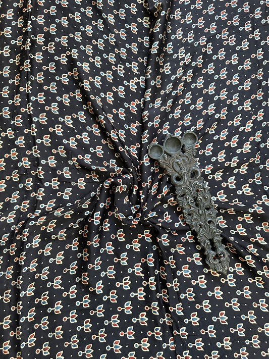 BLACK PRINTED MASHRU SILK UN STITCHED BLOUSE PIECE