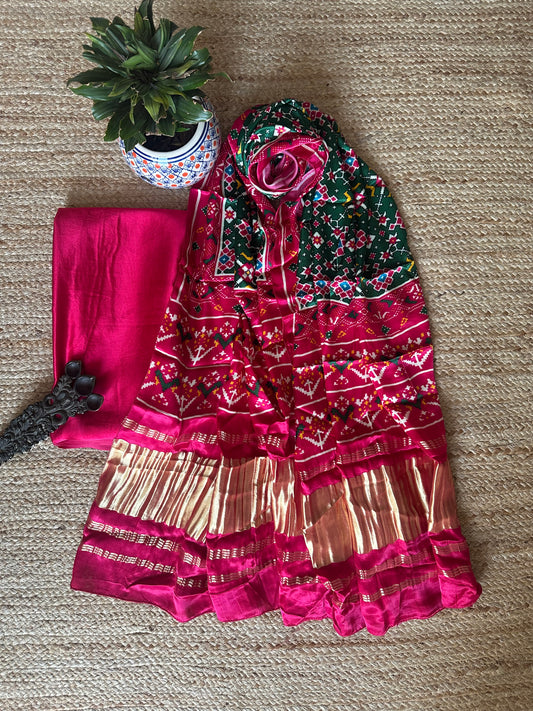 SOLID PINK  PATOLA PICHWAI MASHRU  SILK KURTA WITH  HANDCRAFTED MODAL SILK DUPATTA PS- 1036