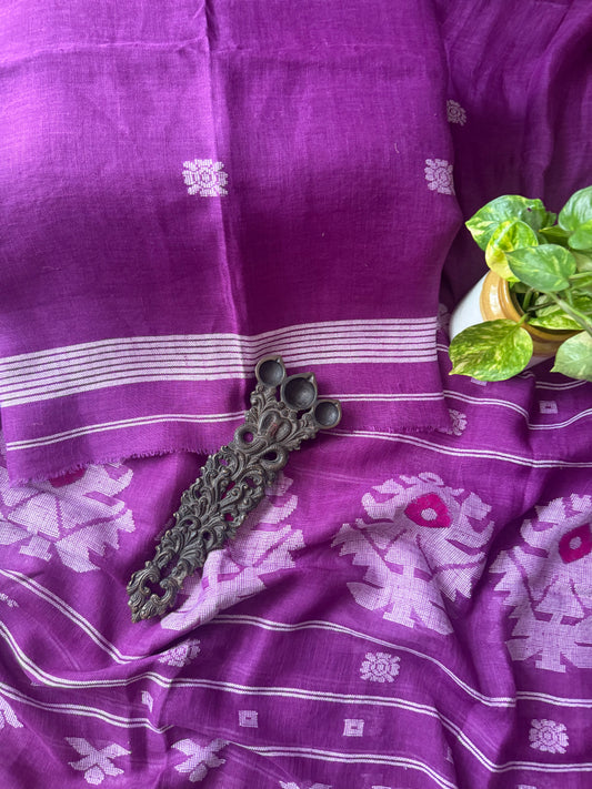 AMETHYST PURPLE PURE JAYSHREE  LINEN JAMDANI HANDWOVEN KURTA SET