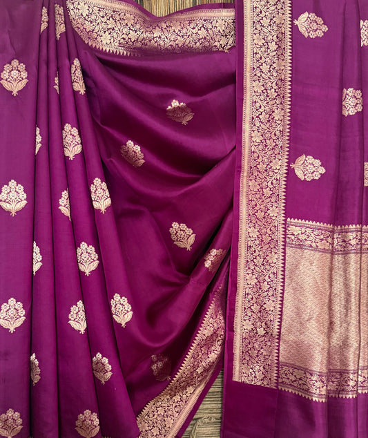 Raspberry raw mango  silk certified  handloom banarsi sari with woven zari